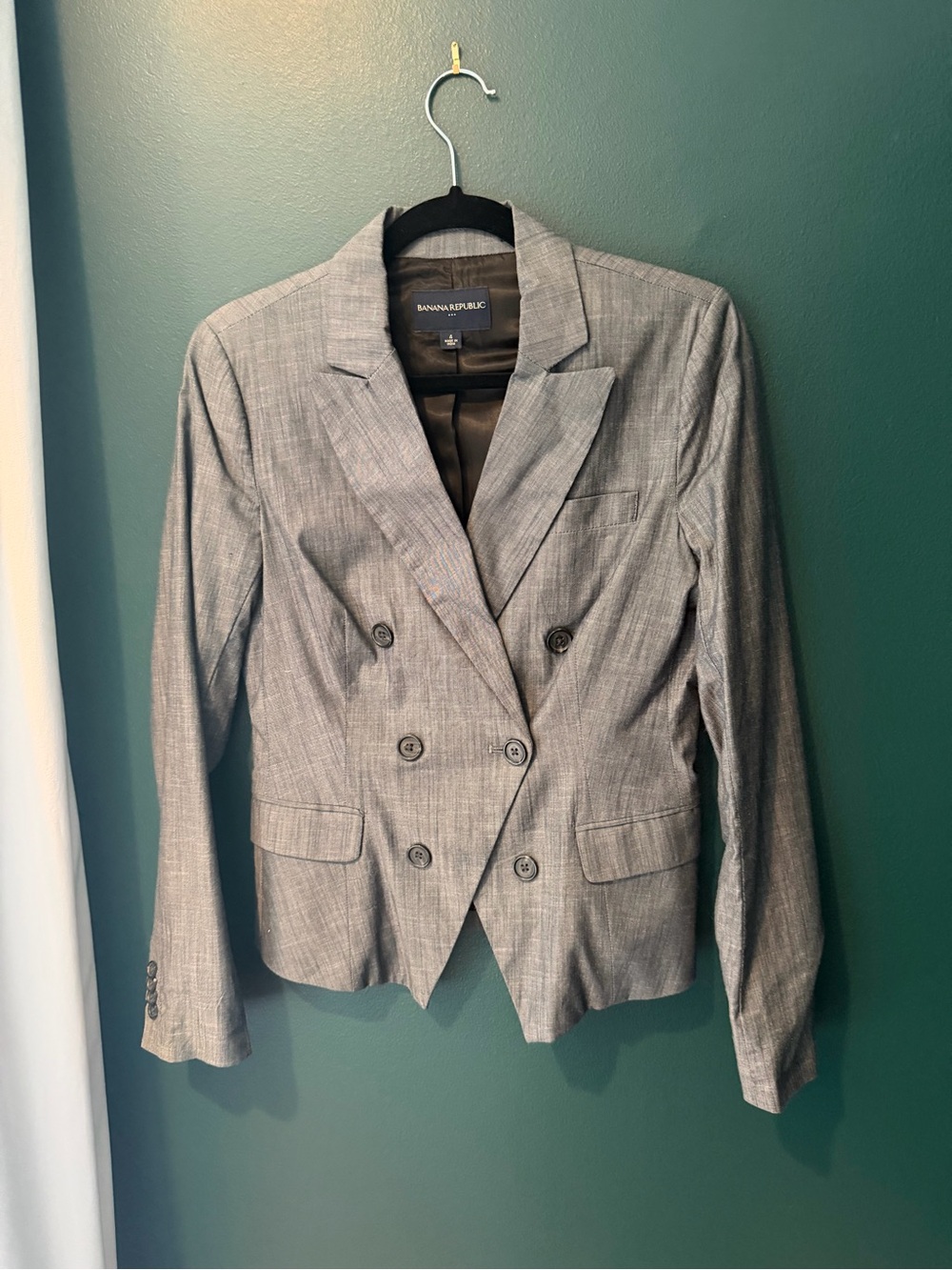 Banana Republic Women's Gray Pinstripe Double-Breasted Blazer